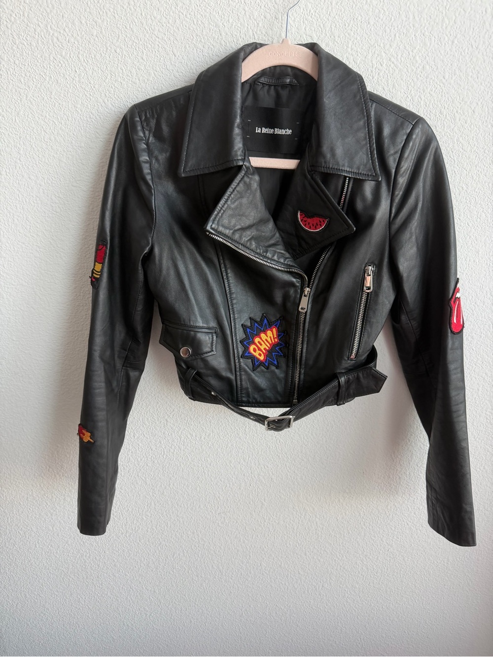 La Reina Blanche Leather Jacket Patches Leather EU Size 36 US (0-2)
